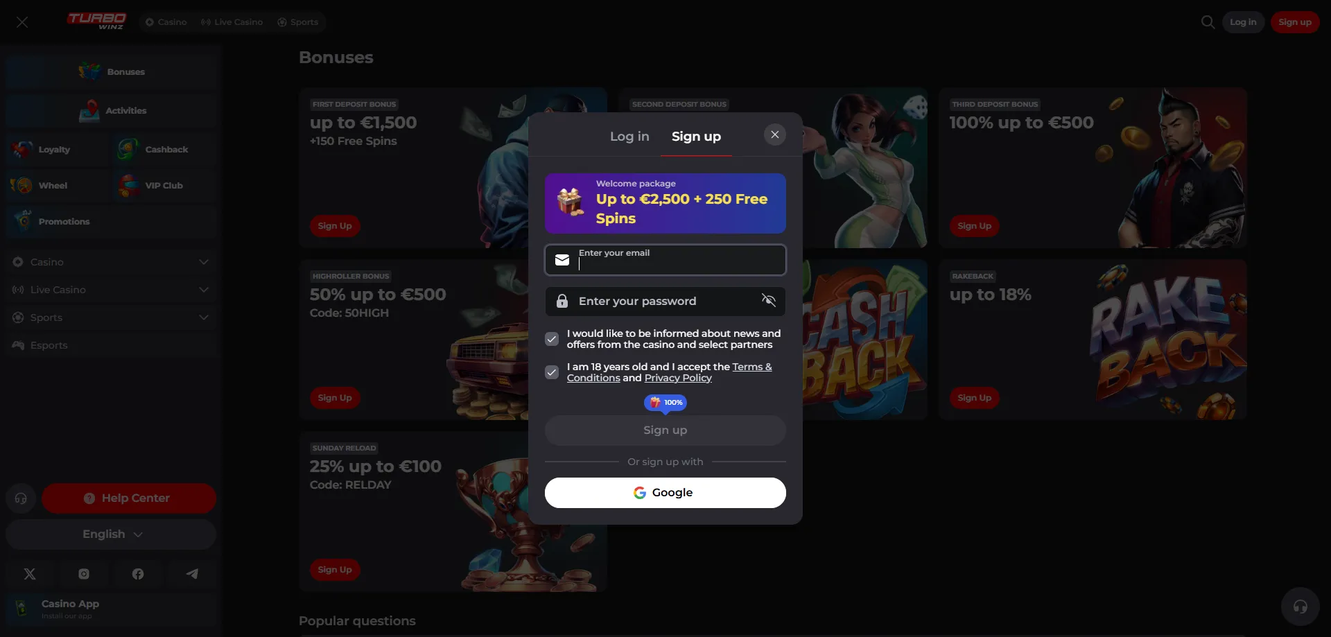 Registrazione e login su Turbowinz Casino — guida passo passo
